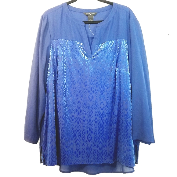 Investments Tops - 2X Investments Blue Flocked Georgette Popover Top